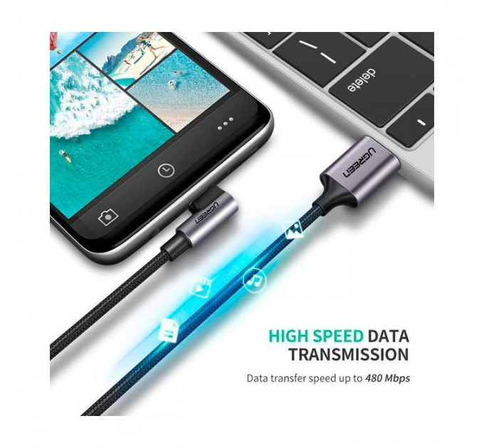 Дата кабель USB 2.0 AM to USB-C 3.0m 3A US284 90° corner black Ugreen (70255)