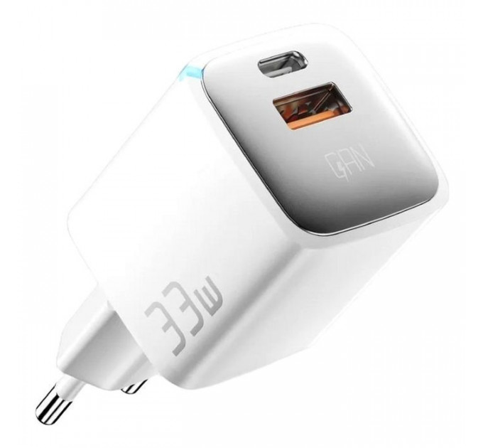 Зарядний пристрій Essager 1xUSB + 1xUSB-C 33W GaN white (ECTAC-JXB02-Z)
