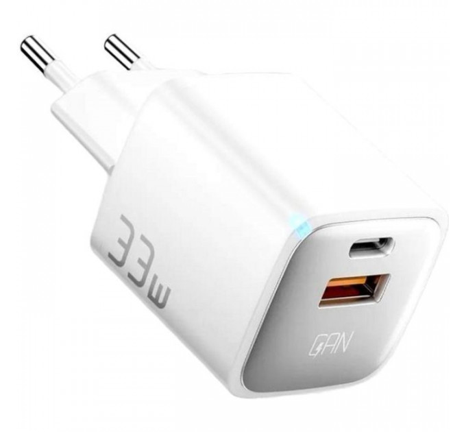 Зарядний пристрій Essager 1xUSB + 1xUSB-C 33W GaN white (ECTAC-JXB02-Z)