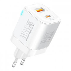 Зарядний пристрій Promate USBC PD25W + USBA QC3.0 18W White (powerport-25ac.white)