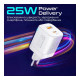 Зарядний пристрій Promate USBC PD25W + USBA QC3.0 18W White (powerport-25ac.white)