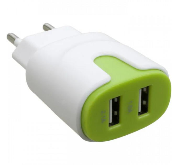 Зарядное устройство Patron 2xUSB 2.0 2A/1A white/green (PN-2USB-220V-G) Зарядное устройство Patron 2xUSB 2.0 2A/1A white/green (PN-2USB-220V-G)