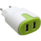 Зарядний пристрій Patron 2xUSB 2.0 2A\/1A white\/green (PN-2USB-220V-G)