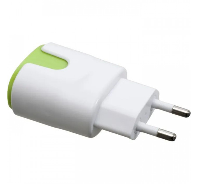 Зарядное устройство Patron 2xUSB 2.0 2A/1A white/green (PN-2USB-220V-G)