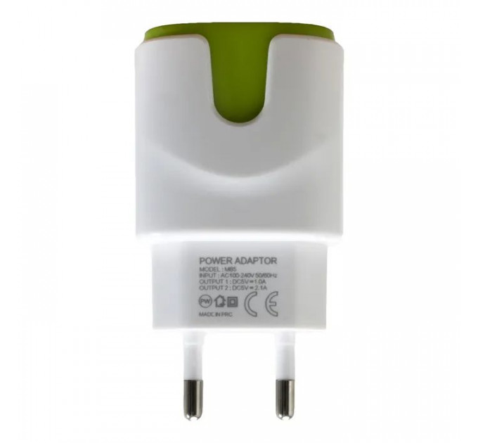 Зарядное устройство Patron 2xUSB 2.0 2A/1A white/green (PN-2USB-220V-G)
