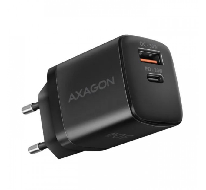 Зарядное устройство для AXAGON 1xUSB QC4.0 + 1xUSB-C PD30W PPS black (ACU-PQ30)