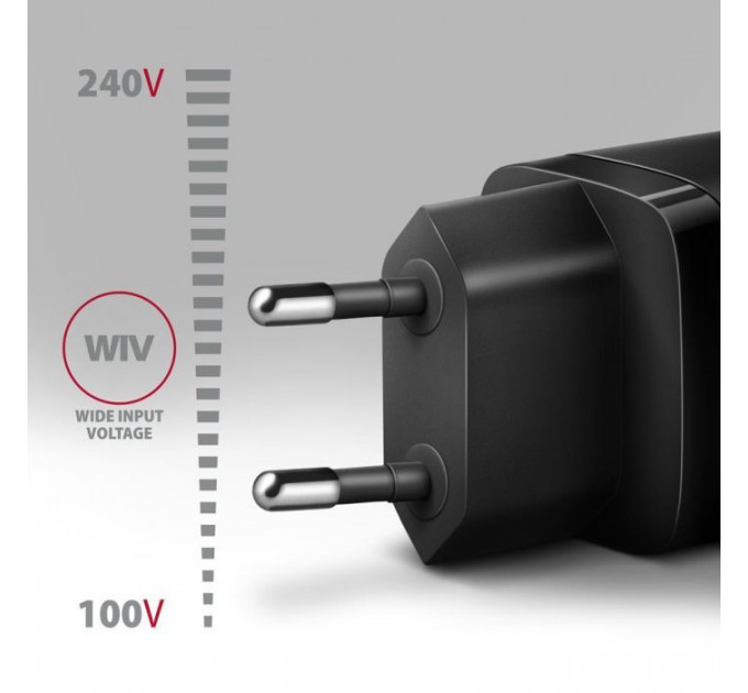 Зарядное устройство для AXAGON 1xUSB QC4.0 + 1xUSB-C PD30W PPS black (ACU-PQ30)