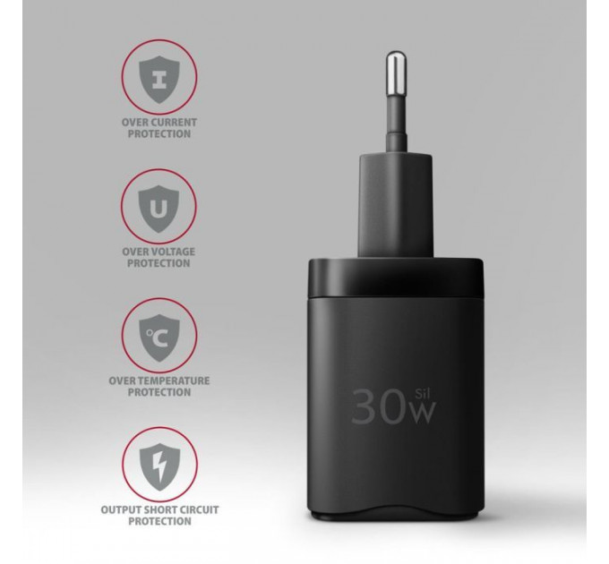 Зарядное устройство для AXAGON 1xUSB QC4.0 + 1xUSB-C PD30W PPS black (ACU-PQ30)