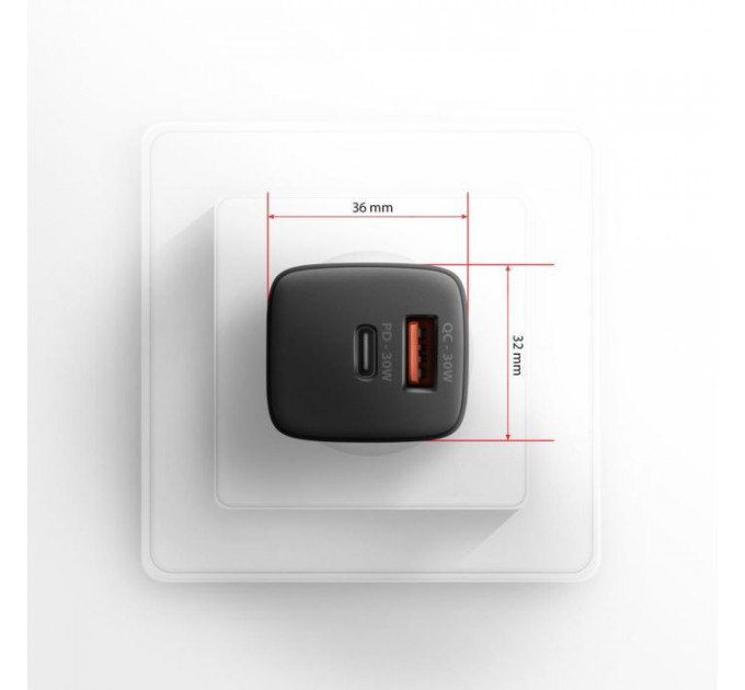 Зарядное устройство для AXAGON 1xUSB QC4.0 + 1xUSB-C PD30W PPS black (ACU-PQ30)