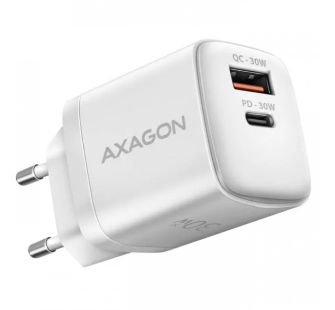 Зарядний пристрій AXAGON 1xUSB QC4.0 + 1xUSB-C PD30W PPS white (ACU-PQ30W) Зарядний пристрій AXAGON 1xUSB QC4.0 + 1xUSB-C PD30W PPS white (ACU-PQ30W)