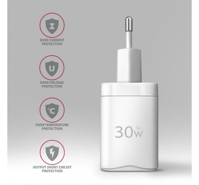 Зарядний пристрій AXAGON 1xUSB QC4.0 + 1xUSB-C PD30W PPS white (ACU-PQ30W)