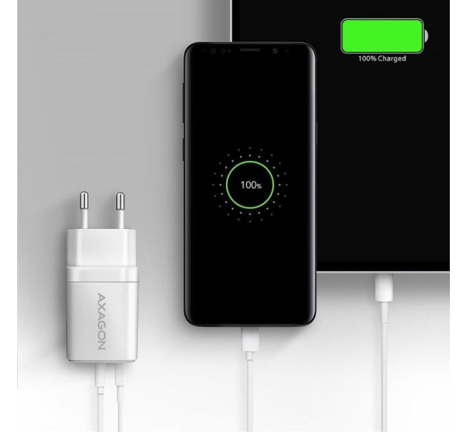 Зарядний пристрій AXAGON 1xUSB QC4.0 + 1xUSB-C PD30W PPS white (ACU-PQ30W)