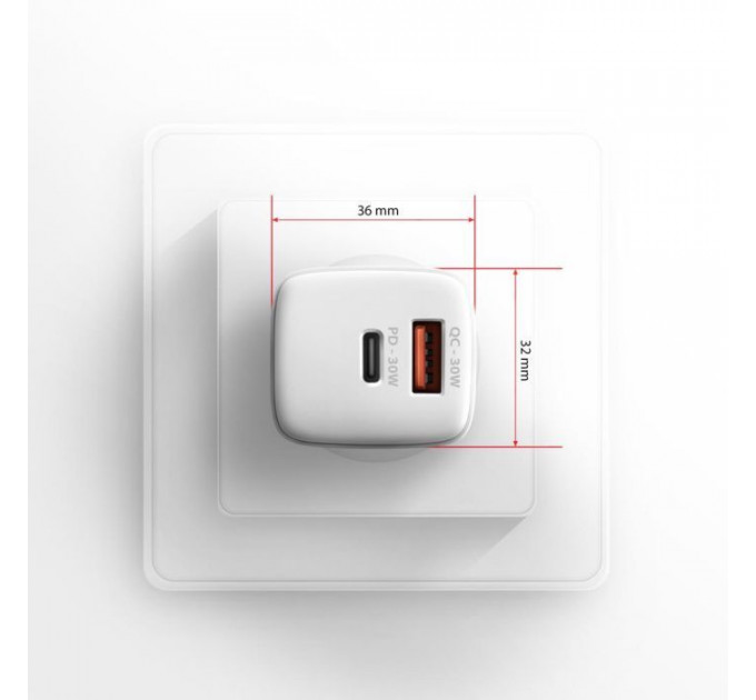 Зарядний пристрій AXAGON 1xUSB QC4.0 + 1xUSB-C PD30W PPS white (ACU-PQ30W)