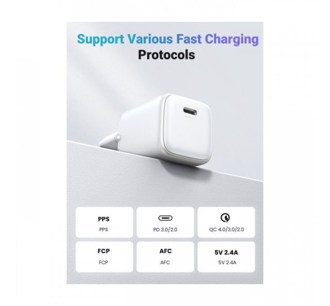 Зарядний пристрій Ugreen USB-C PD20W GaN X512 white (55554)