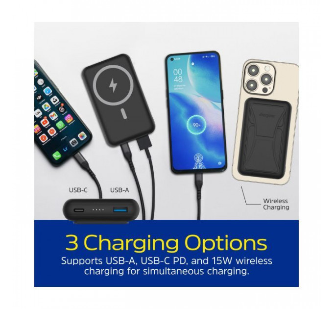 Батарея універсальна Energizer Magnetic Wireless 10000mAh 22.5W PD USB-A, USB-C In\/Out, Black (QM10002PQ)