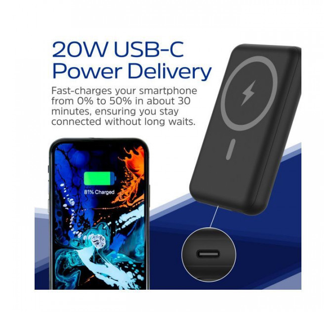 Батарея універсальна Energizer Magnetic Wireless 10000mAh 22.5W PD USB-A, USB-C In\/Out, Black (QM10002PQ)