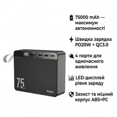 Батарея універсальна HOCO 75000 mAh Overlord PD\/20W, QC\/3.0\/22.5W, Black (J94 \/ 714739)