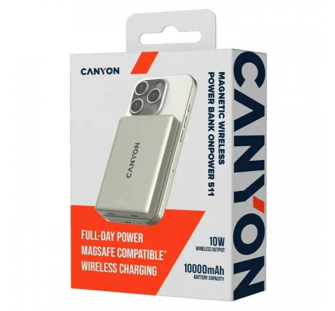 Батарея універсальна Canyon 10000mAh OnPower 511 PD20W Magnetic wireless MagSafe Grey (CNS-CPB511G)