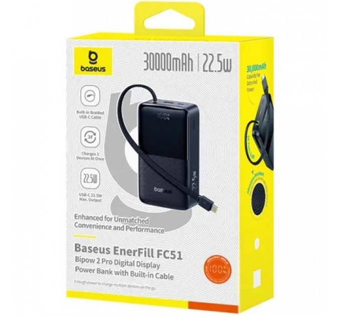 Батарея універсальна Baseus EnerFill FC51 Bipow2 Pro 30000mAh 22,5W build cab.USB-C black (E0028100)