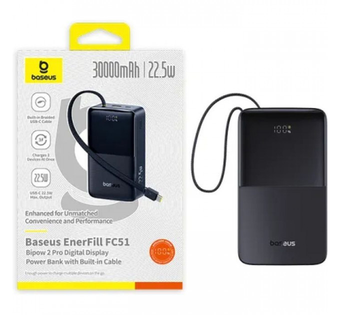 Батарея універсальна Baseus EnerFill FC51 Bipow2 Pro 30000mAh 22,5W build cab.USB-C black (E0028100)