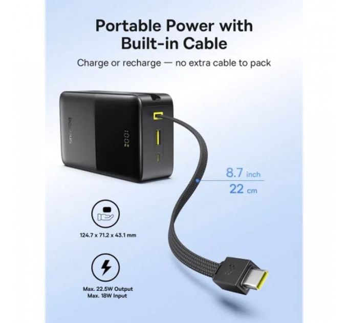 Батарея універсальна Baseus EnerFill FC51 Bipow2 Pro 30000mAh 22,5W build cab.USB-C black (E0028100)
