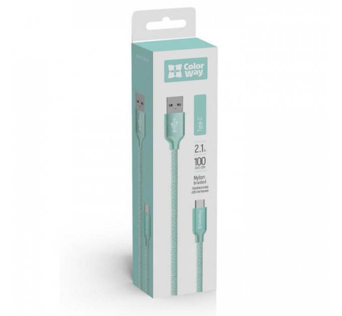 Дата кабель USB 2.0 AM to USB-C 1.0m mint ColorWay (CW-CBUC003-MT)