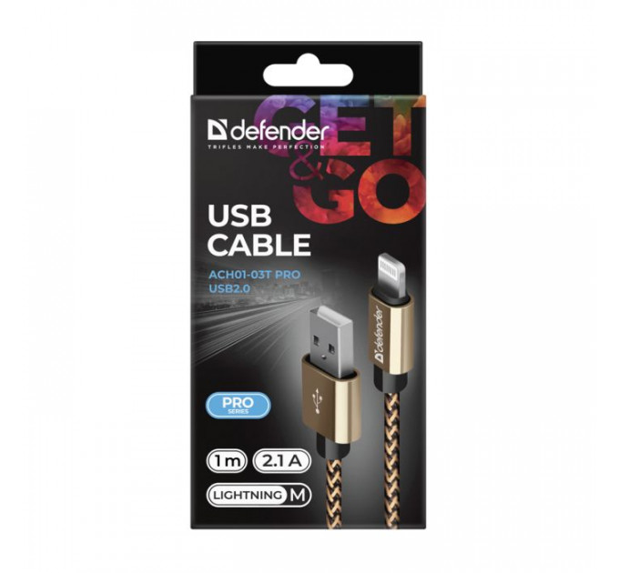 Дата кабеля USB 2.0 AM to Lightning 1.0m gold Defender (87806)