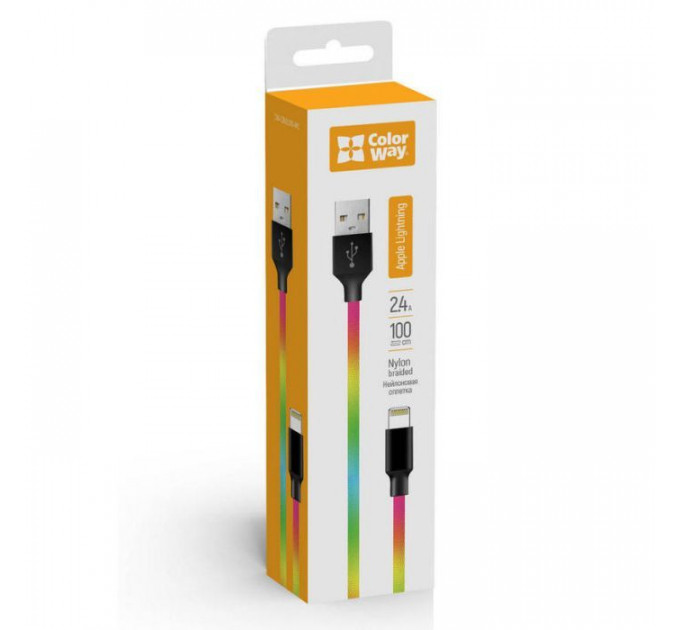 Дата кабель USB 2.0 AM to Lightning 1.0m multicolor ColorWay (CW-CBUL016-MC)