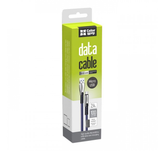 Дата кабель USB 2.0 AM to Micro 5P 1.0m zinc alloy blue ColorWay (CW-CBUM011-BL)