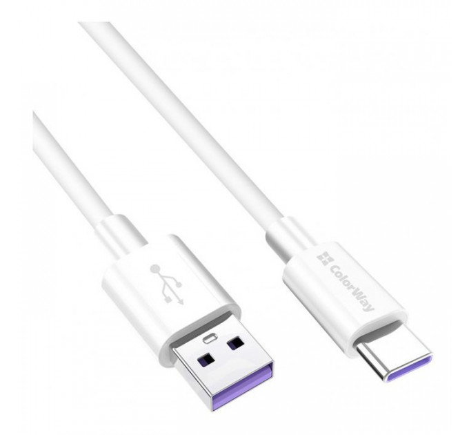 Дата кабеля USB 2.0 AM to USB-C 1.0m 5A white ColorWay (CW-CBUC019-WH)