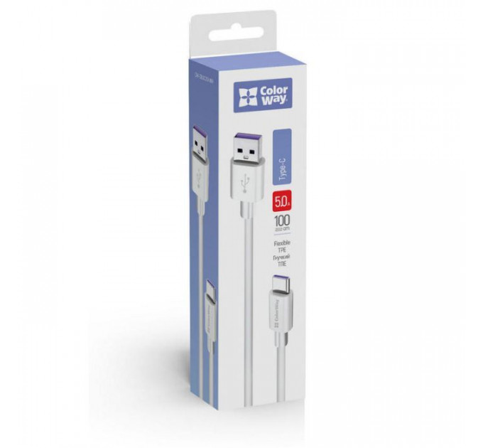 Дата кабеля USB 2.0 AM to USB-C 1.0m 5A white ColorWay (CW-CBUC019-WH)