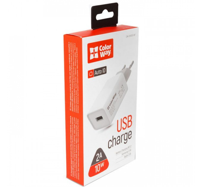 Зарядний пристрій ColorWay 1USB AUTO ID 2A (10W) (CW-CHS012-WT)