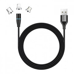 Дата кабель USB 2.0 AM to Lightning + Micro 5P + USB-C 1.0m Magnetic ColorWay (CW-CBUU038-BK)