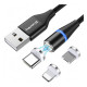 Дата кабель USB 2.0 AM to Lightning + Micro 5P + USB-C 1.0m Magnetic ColorWay (CW-CBUU038-BK)