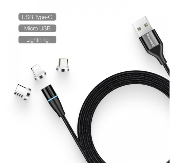Дата кабель USB 2.0 AM to Lightning + Micro 5P + USB-C 1.0m Magnetic ColorWay (CW-CBUU038-BK)