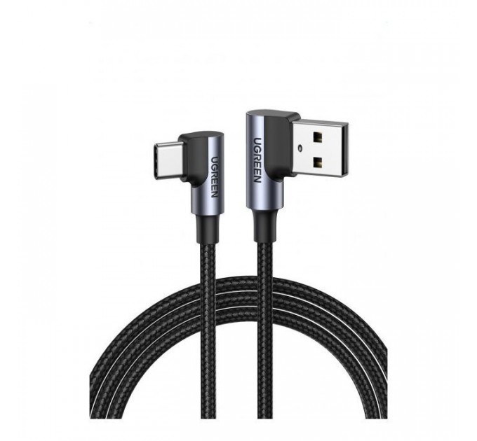 Дата кабель USB 2.0 AM to Type-C 1.0m US176 Both Angled 3A (Black) Ugreen (20856)