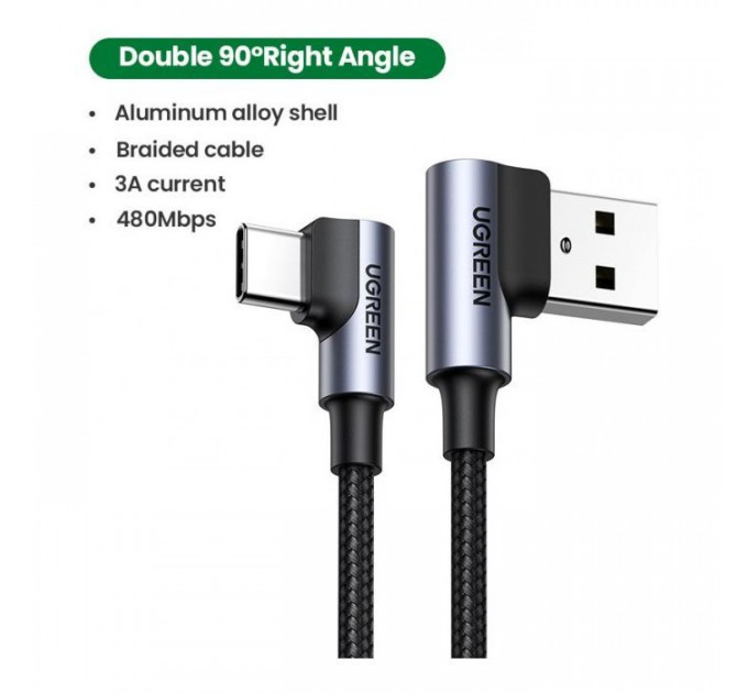 Дата кабель USB 2.0 AM to Type-C 1.0m US176 Both Angled 3A (Black) Ugreen (20856)