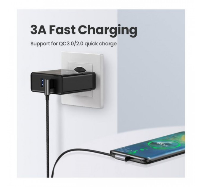 Дата кабель USB 2.0 AM to Type-C 1.0m US176 Both Angled 3A (Black) Ugreen (20856)