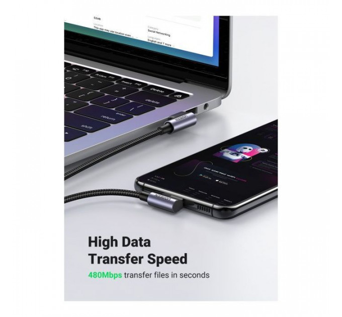 Дата кабель USB 2.0 AM to Type-C 1.0m US176 Both Angled 3A (Black) Ugreen (20856)