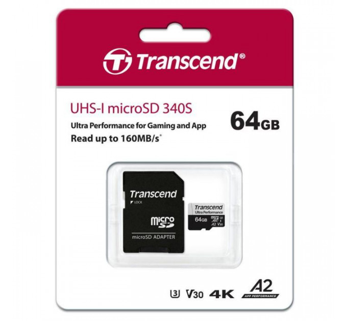 Карта пам/'яті Transcend 64GB microSDXC class 10 UHS-I U3 A2 (TS64GUSD340S)