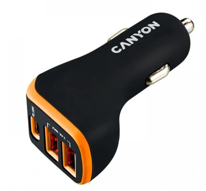 Зарядний пристрій Canyon Universal 3xUSB car adapter Black+Orange (CNE-CCA08BO) Зарядний пристрій Canyon Universal 3xUSB car adapter Black+Orange (CNE-CCA08BO)
