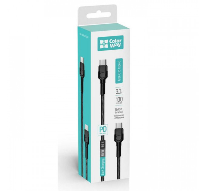 Дата USB-C кабель USB-C 1.0m 3.0A black ColorWay (CW-CBPDCC047-BK)