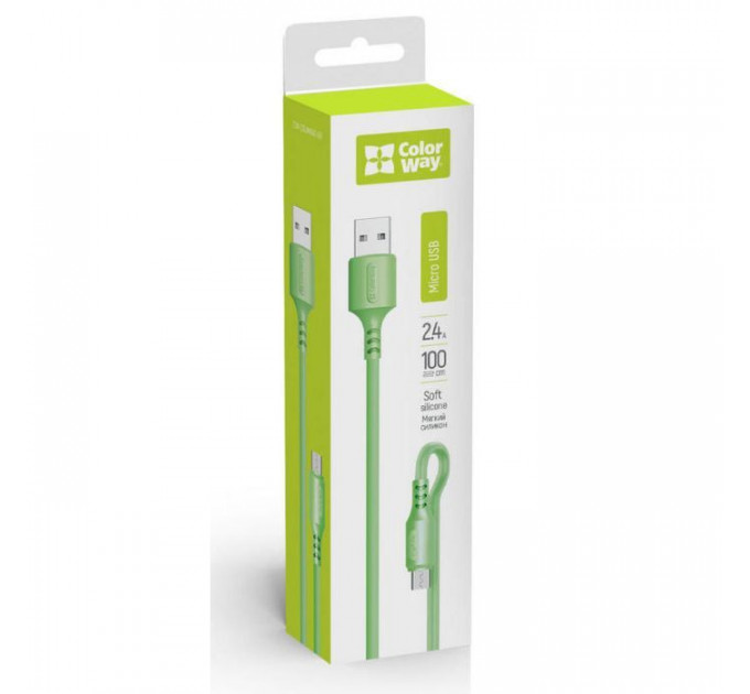Дата кабель USB 2.0 AM to Micro 5P 1.0m soft silicone green ColorWay (CW-CBUM042-GR)
