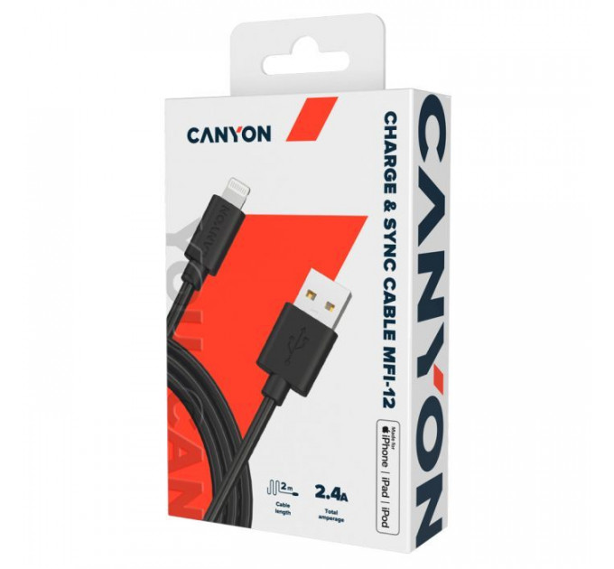 Дата кабель USB 2.0 AM to Lightning 1.0m MFI black Canyon (CNS-MFIC12B)