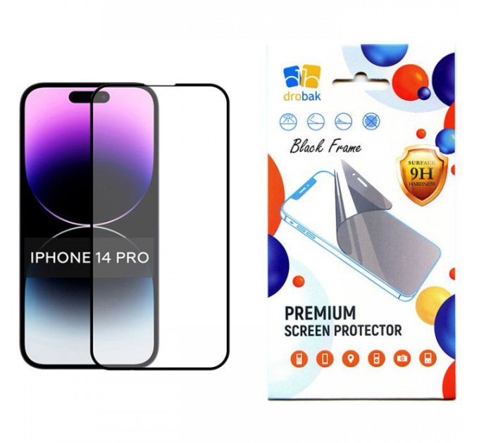 Скло захисне Drobak Apple iPhone 14 Pro (Black) (505057)