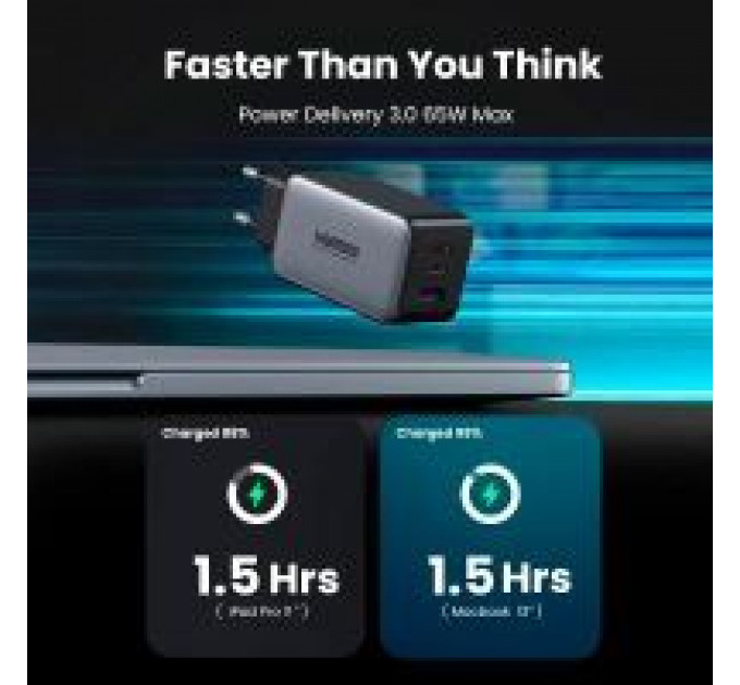 Зарядное устройство для Ugreen 3xUSB 65W GaN (2хUSB-C+USB-A) CD244 Grey (10335)