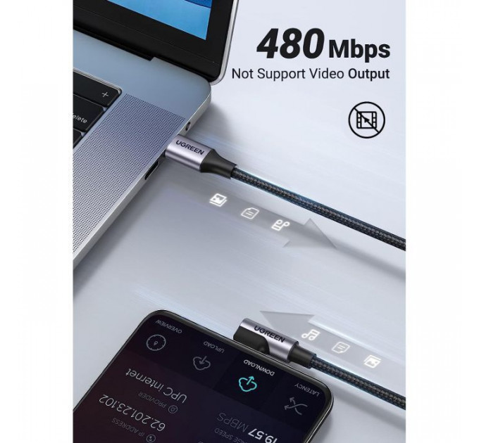 Дата кабель USB-C to USB-C 3.0m 60W US255 90-degree Angle Black Ugreen (80714)