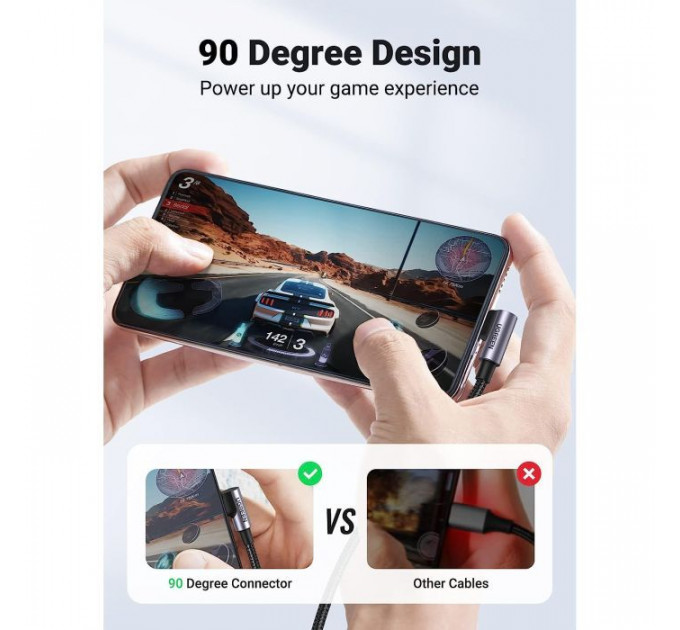 Дата кабель USB-C to USB-C 3.0m 60W US255 90-degree Angle Black Ugreen (80714)