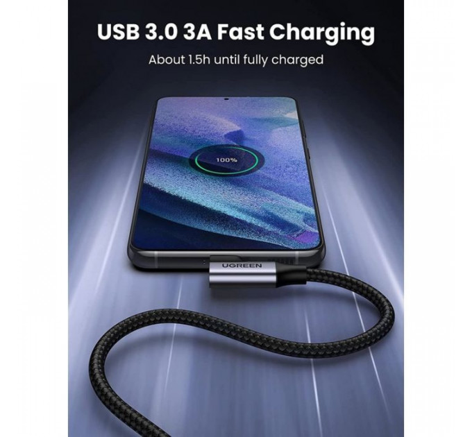 Дата кабель USB 3.0 AM to USB-C 1.0m 60W US385 90° Black Ugreen (20299)