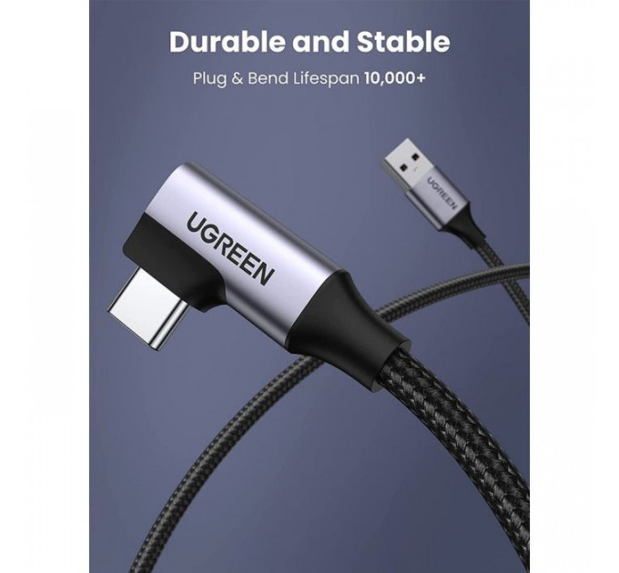 Дата кабель USB 3.0 AM to USB-C 1.0m 60W US385 90° Black Ugreen (20299)